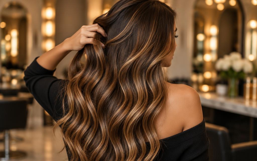 Elegant hair color balayage in a luxury salon